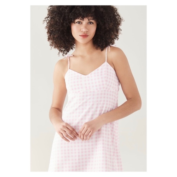 NWT SOKIE COLLECTIVE x Shopbop Tie Strap Gingham Mini Dress Pink White Large - Picture 2 of 14